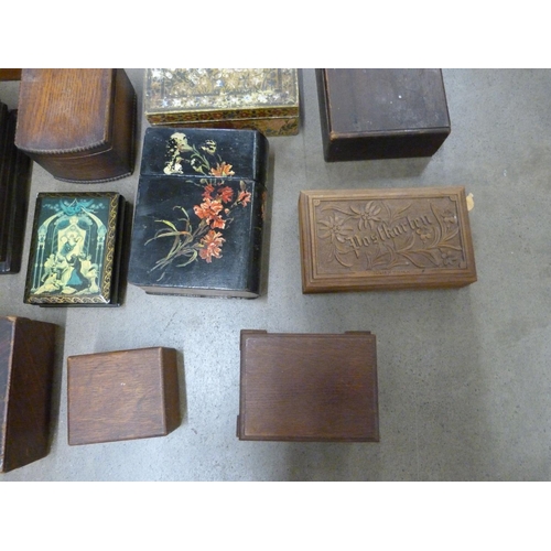 1093 - A collection of wooden boxes including papier mache, a porcupine quill box, cigar boxes (16) **PLEAS... 