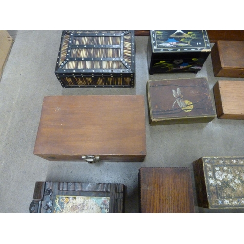 1093 - A collection of wooden boxes including papier mache, a porcupine quill box, cigar boxes (16) **PLEAS... 