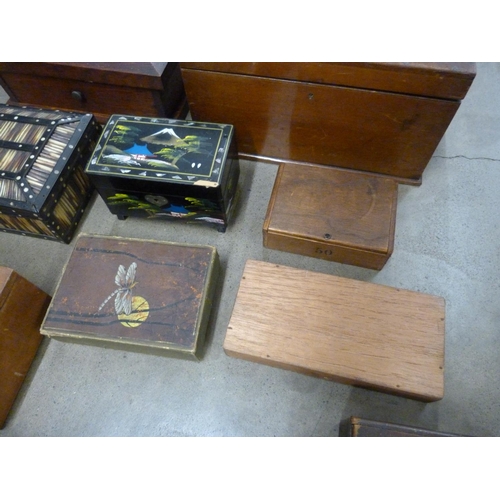 1093 - A collection of wooden boxes including papier mache, a porcupine quill box, cigar boxes (16) **PLEAS... 