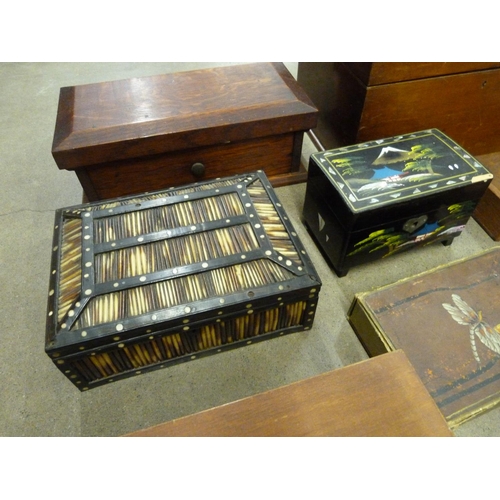 1093 - A collection of wooden boxes including papier mache, a porcupine quill box, cigar boxes (16) **PLEAS... 