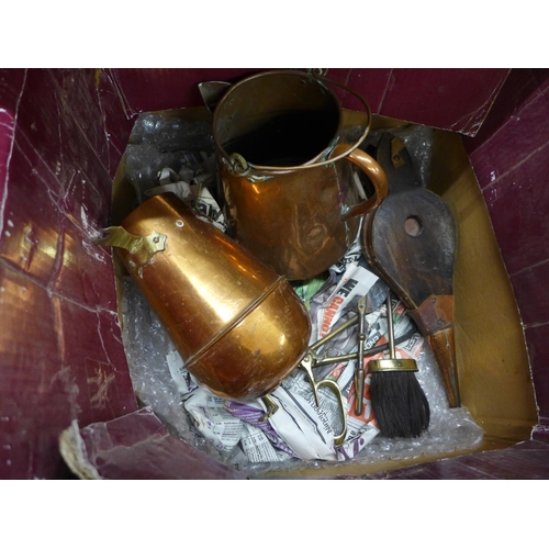 1101 - A copper kettle, a copper jug, fire irons, etc. **PLEASE NOTE THIS LOT IS NOT ELIGIBLE FOR POSTING A... 