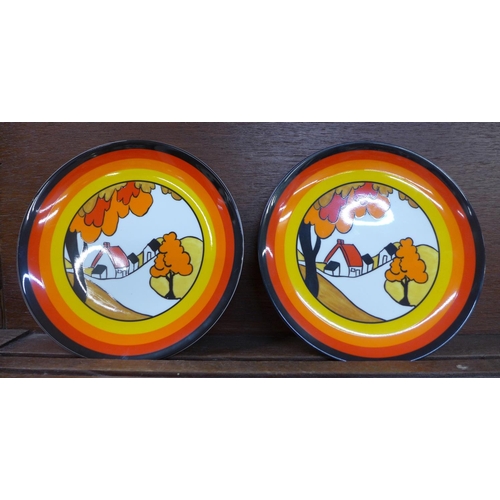 602 - Two Wedgwood Clarice Cliff Bizarre plates, one signed on the back by the artist, Alice Andrews, 20cm