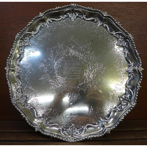 607 - An EPGS (electro-plated German silver) presentation salver, with inscription dated 1856, ‘North Lowl... 