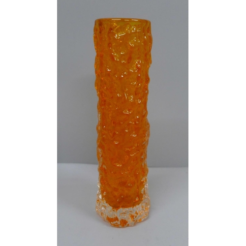 633 - A Whitefriars glass finger vase, tangerine bark by Geoffrey Baxter, 14cm