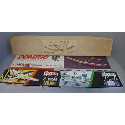 658 - Four model plane kits, three Veron and one Asteroid