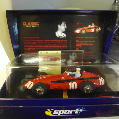 663 - Six Scalextric slot racing cars, Classic editions, and a Slot Mini Auto limited edition Francisco Go... 