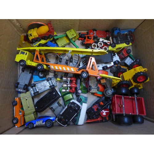 725 - A collection of vintage model vehicles including Matchbox, Dinky and Corgi magic Roundabout, play wo... 