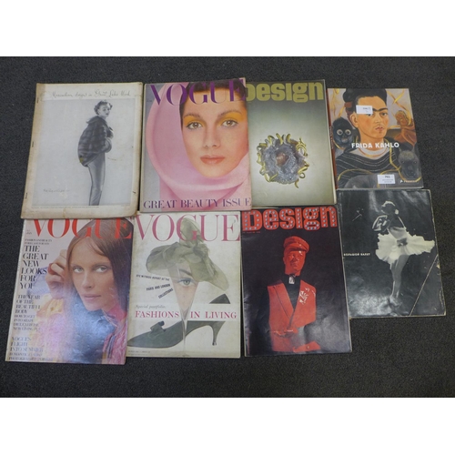 761 - Four vintage copies of Vogue magazine, 1950's, 1960's and one 1970 lacking cover, two 1960's Design ... 