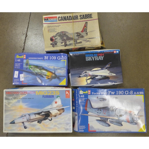 784 - Five model aircraft kits, Revell, Monogram, etc.