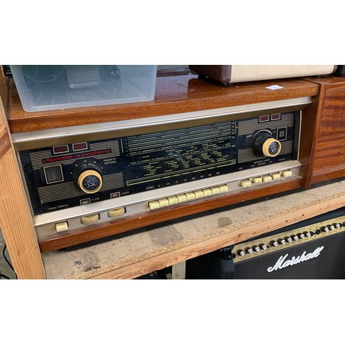 2280 - Rigonda symphony teak - cased stereogram, valve radio, record player and two 70cm tall floor standin... 