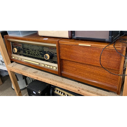 2280 - Rigonda symphony teak - cased stereogram, valve radio, record player and two 70cm tall floor standin... 