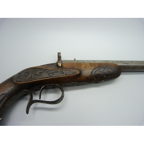 828 - A circa 1900 Belgian gallery pistol, 38cm