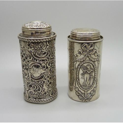 846 - Two silver topped glass bottles including one Victorian, both in hallmarked silver holders, weighabl... 