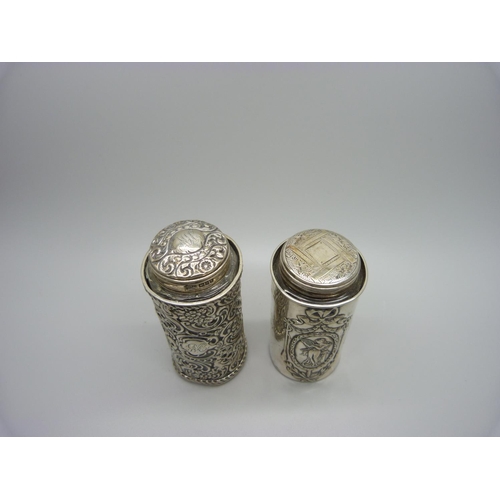 846 - Two silver topped glass bottles including one Victorian, both in hallmarked silver holders, weighabl... 