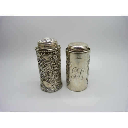 846 - Two silver topped glass bottles including one Victorian, both in hallmarked silver holders, weighabl... 