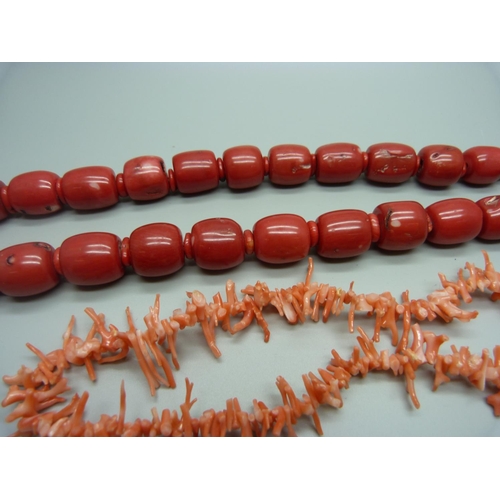 876 - Two coral necklaces