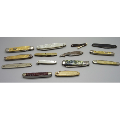 893 - A collection of fourteen penknives