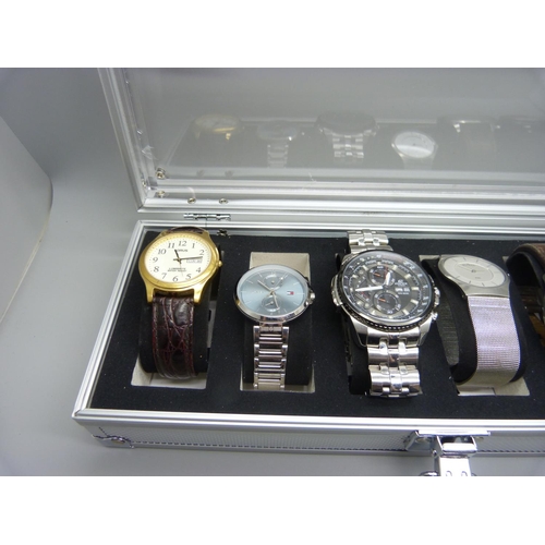 895 - A case of six wristwatches; Hilfiger, Skagen, Casio, etc.