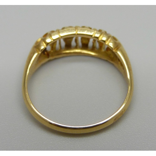 915 - An Edward VII 18ct gold, five stone diamond ring, Birmingham 1903, 3.5g, M