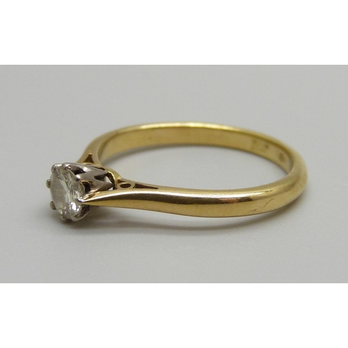 921 - An 18ct gold and diamond solitaire ring, approximately 0.32 carat diamond weight, 2.7g, N