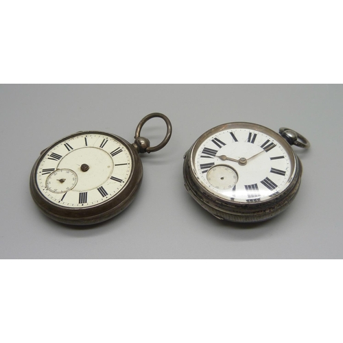 928 - Two silver pocket watches, a/f and one lacking case back