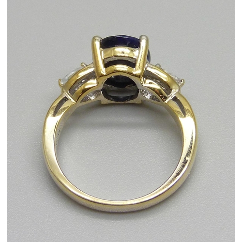 930 - A silver gilt, sapphire and zircon ring, L