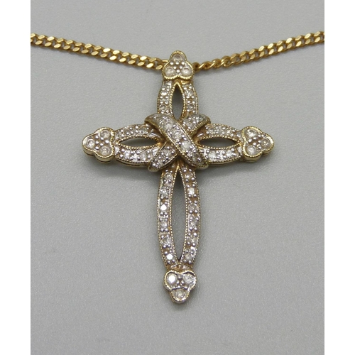 937 - A 9ct gold cross pendant set with approximately 44 diamonds, on a 9ct gold chain, total weight 6.9g