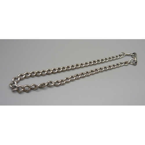 949 - A silver double Albert chain, no T-bar, one clip metal, 48g, 40cm