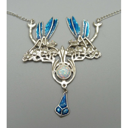 959 - A sterling silver and enamel insect necklace