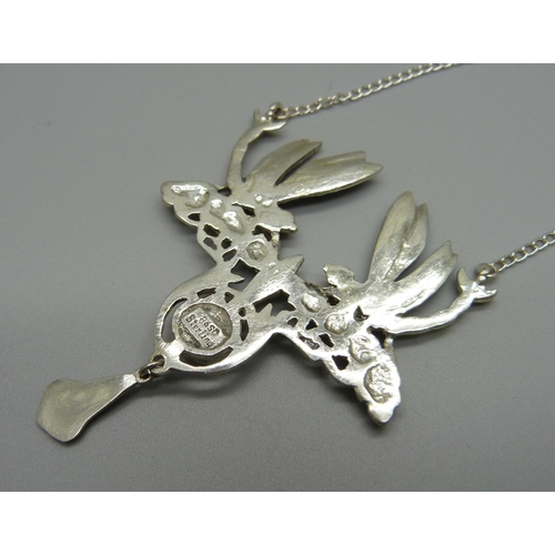 959 - A sterling silver and enamel insect necklace