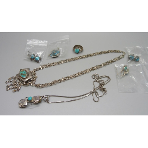 980 - A collection of turquoise set jewellery