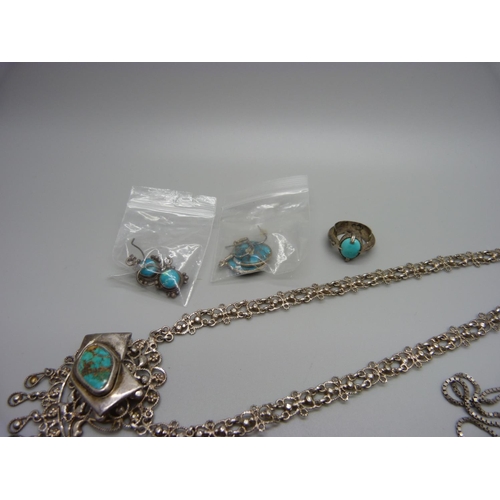 980 - A collection of turquoise set jewellery