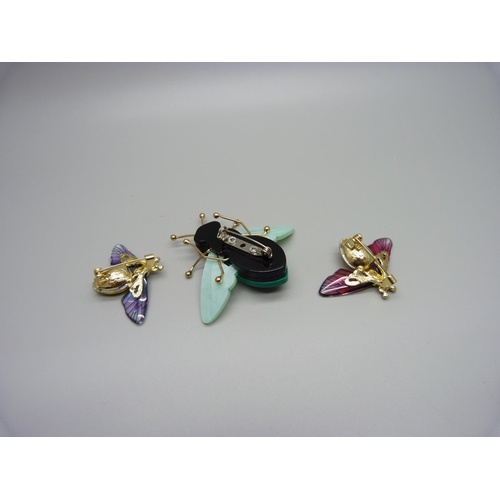 992 - Three lucite bug brooches