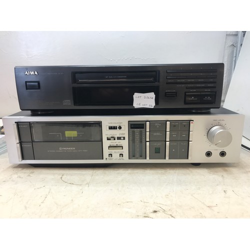 2285 - Aiwa compact disc player DX-792 and brushed chrome Pioneer stereo cassette tape deck CT-740