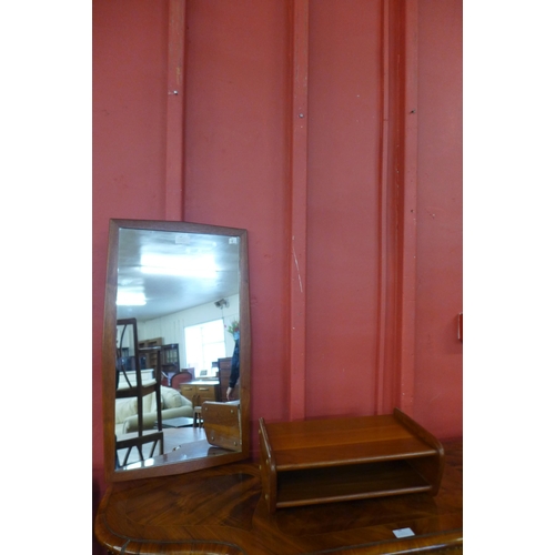 10 - A small teak wall shelf and a mirror