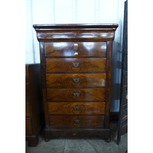 107 - A 19th Century French mahogany semainier chest, 151cms h, 97cms w, 47cms d