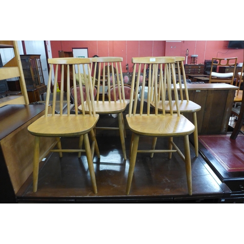 124 - A set of four beech kitchen chairs