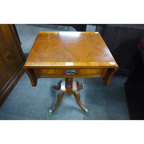 170 - A yew wood drop-leaf single drawer occasional  table