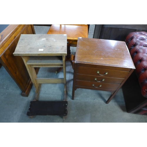 172 - An Edward VII mahogany music cabinet and a small oak prayer stand