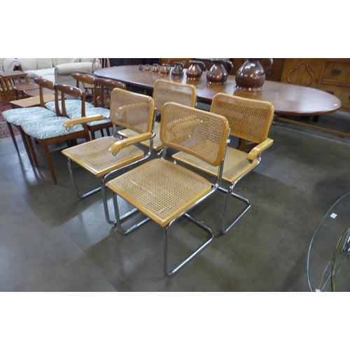21 - A set of three Mercel Breuer style beech, chrome and bergere cantilever armchairs and another simila... 