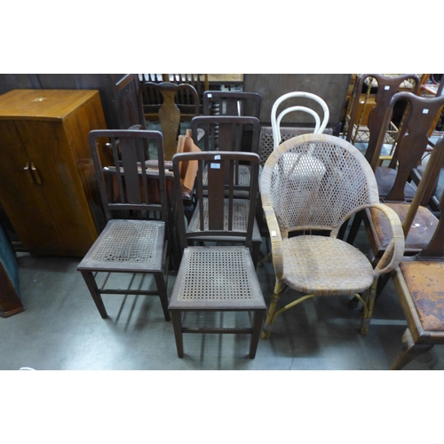 229 - An oak barleytwist trolley, oak music stand, a/f, a 1960's coffee table and nine chairs