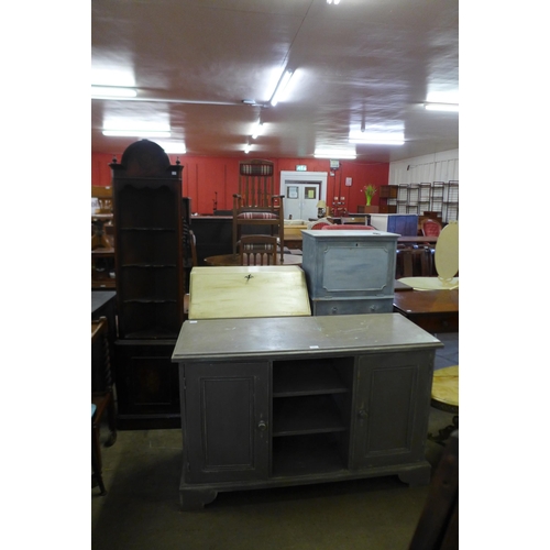 233 - A painted pine sideboard, bureau,  mahogany corner cupboard and a painted cabinet