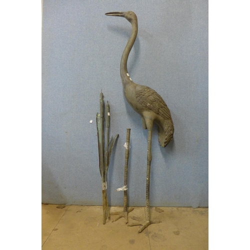 282 - A cast bronze stork garden figure a/f