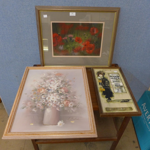 288 - R. White, poppies and thistles, pastel and two others, framed