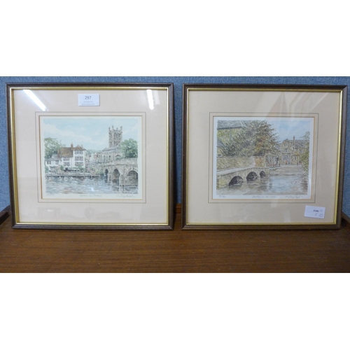 297 - Two limited edition signed prints by Glyn Martin; Henley on Thames and Bourton the Water, framed