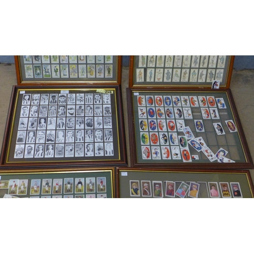 304 - Seven framed collections of cigarette cards including Derby and Grand National winners, etc.