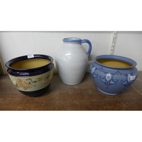 313 - Two Lovatts Langley jardinieres, and a Bourne Denby jug