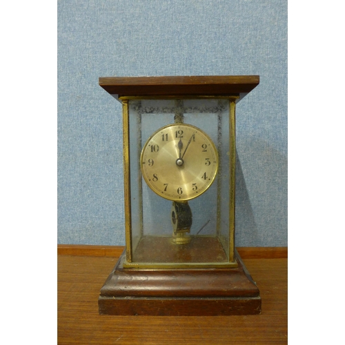 332 - An early/mid 20th Century German Bulle brass and glass four sided mantle timepiece