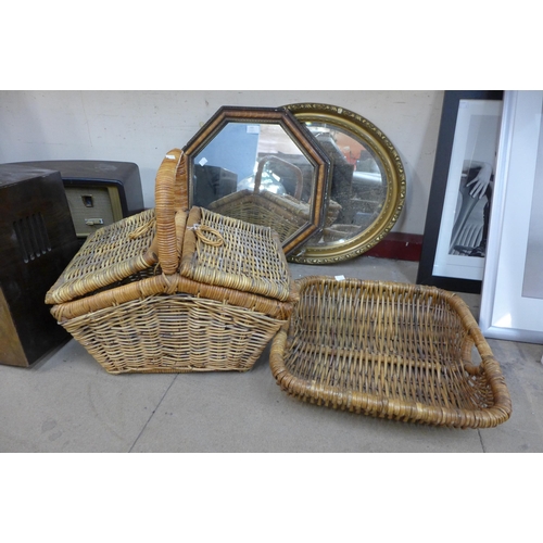 335 - Two mirrors and two wicker baskets