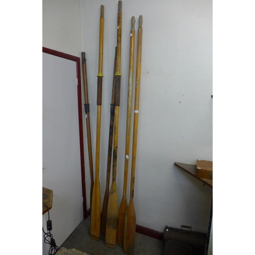 355 - Six vintage pine rowing oars